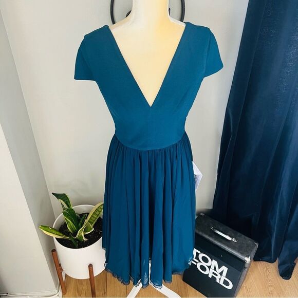 DRESS THE POPULATION Corey Dress, Fit & Flare, Blue/Green Pine, Medium 8/10, NWT - Picture 10 of 15